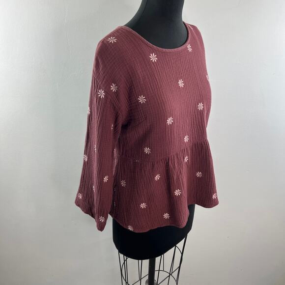 MADEWELL Mulberry Top Floral Crinkled Crew Neck Open Back Drop Shoulder M Medium - Picture 4 of 9